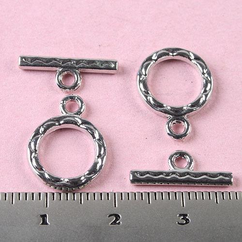 10sets tibetan silver color round flower textured design toggle clasp H0045