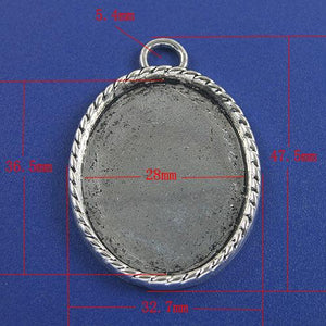 2pcs antiqued silver oval picture frames /pendant G784