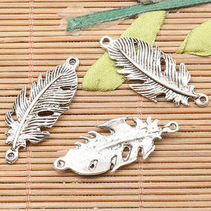 10pcs tibetan silver color feather design connector h1541