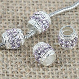 Fashion Multi-color Crystal big hole European loose bead in silver color to Pick