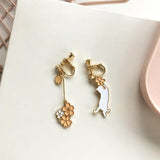 S925 silver Jewelry Stud Earring Floral Cute Cat Diamond asymmetric Earring