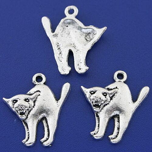 14pcs dark silver tone cat charms h3197