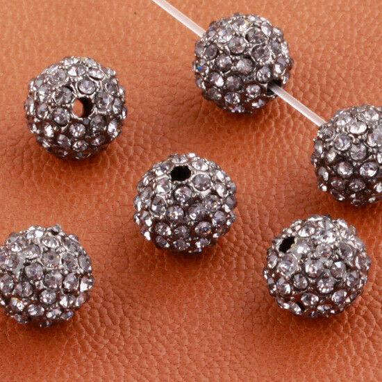 Round 10mm GRAY Rhinestones Alloy Spacer Bead gunblack color 4pc CA10