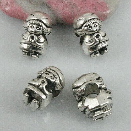 6pcs tibetan silver color girl loose beads fit bracelet EF0471