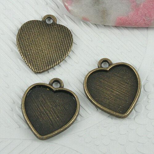 14pcs antiqued bronze tone heart cabochon settings in 19x16mm EF0603