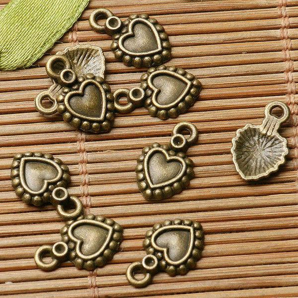 100pcs antiqued bronze color  crafted heart  design charms  EF2919