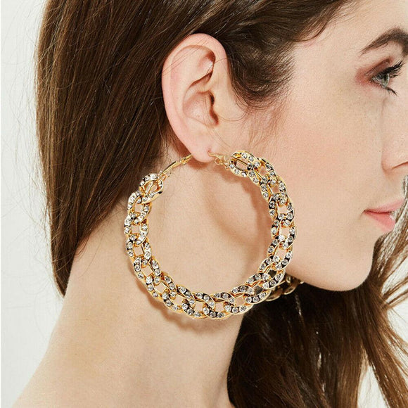 Jewelry Clip Earring Chains Diamond circle  Earring exaggerate Lioop Earring