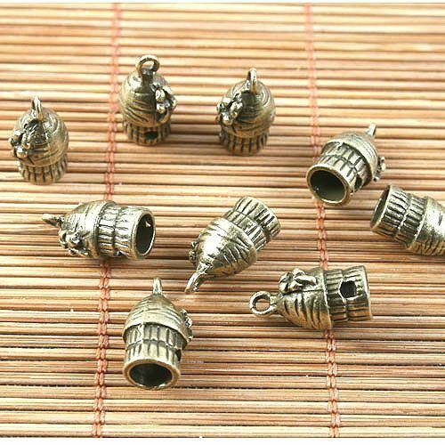 8pc antiqued bronze 3D house tent design pendant G1493