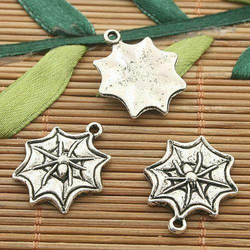 14pcs dark silver tone spider web charms h3241