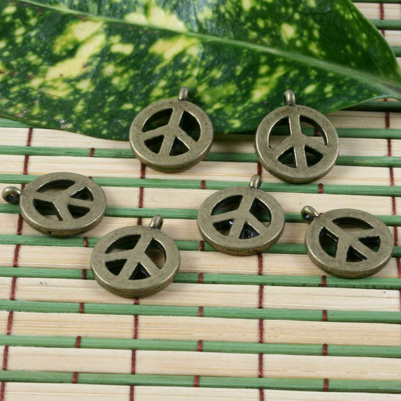 16pcs antiqued bronze peace sign pendant charm G1393