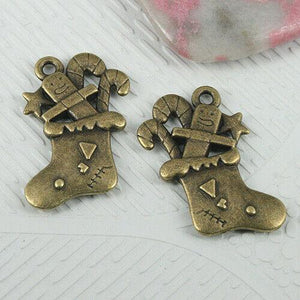 6pcs antiqued bronze color Christmas gift sock design charms EF0593