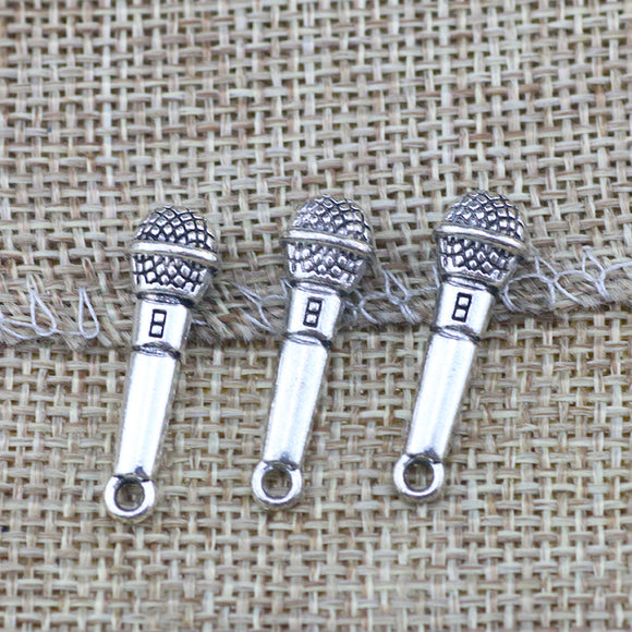 Factory price 20 PCS/Lot 26.3mm*7mm suspension metal diy handmade antique silver plated microphone charms