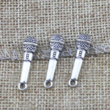 Factory price 20 PCS/Lot 26.3mm*7mm suspension metal diy handmade antique silver plated microphone charms
