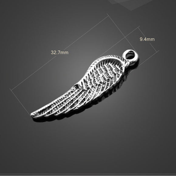 Factory price 20 PCS/Lot 9.4mm*32.7mm suspension metal diy handmade antique silver plated single angel wing charms