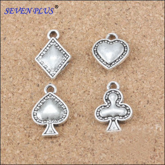 Good Quality 10 Sets(40 Pieces)/Lot Antique Silver Plated Small Metal Jewelry Making Poker Charms 4 Charms/Set