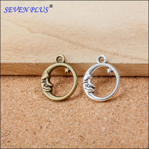 Good Quality 50 Pieces/Lot  20mm*16mm Diy Jewelry Making Round Moon And Stars Charms Pendants