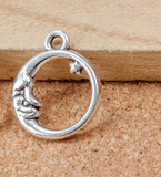 Good Quality 50 Pieces/Lot  20mm*16mm Diy Jewelry Making Round Moon And Stars Charms Pendants