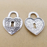 4 Pieces 37*28mm Mixed Alloy Antique Silver Color Heart Lock Charms Bracelet Keychain Pendant Accessory For DIY Jewelry Making
