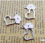 8 Pieces/Lot 20*21mm Antique Silver Plated Alloy Nurse Hat Heart Medical Charm Pendant For Diy Jewelry Making