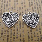 Newest 20Pieces 18*18mm Mixed Alloy Antique Silver Color Heart Love Mom Charms Necklace Pendant Accessory For DIY Jewelry Making