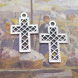 Newest 30Pieces 16*25mm Mixed Alloy Antique Silver Color Cross Charms Reticulation Pendant Accessory For DIY Jewelry Making