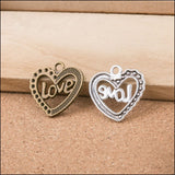 20 Pieces/Lot 25mm*25mm Antique Bronze Antique Silver Plated Hollow Out Love Heart Charms For DIY Jewelry Making