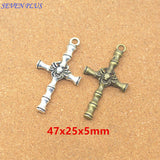 Newest Style 20 Pieces/Lot 25mm*47mm Antique Silver plated Or Antique Bronze Metal Spider Crosses Charms For Jewelry Making
