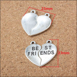 High Quality 10 Sets/Lot 23MM*23MM Antique Silver Color Letter Printed Heart Charm Best Friends Charm Pendant For Jewelry Making