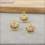 Unique Style Best  Plating 50 Pieces/Lot 13mm*11mm Yellow Gold Color 3D Crown Charms For Jewelry Making