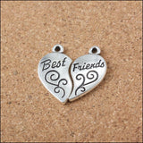 High Quality 5 Sets/Lot 24MM*24MM Antique Silver Color Heart Shaped Best Friend Charm Heart Charm Pendant For Jewelry Making