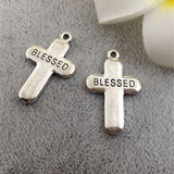 High Quality 20 Pieces/Lot 19*22mm Antique silver Color Cross Blessed Charm pendant charm for jewelry making