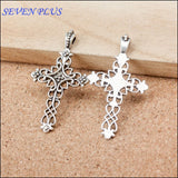 10 Pieces 20*38mm Alloy Metal Antique Silver Color Hollow Out Cross Charm Pendant For Diy Jewelry Making Wholesale Charms