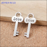 High Quality 10 Pieces/Lot 13mm*26mm Antique Silver Plated Love Keys Charms For Jewelry Handmade Making