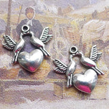 Newest 8Pieces 21*21mm Mixed Alloy Antique Silver Color Heart Bird Charms Necklace Pendant Accessory For DIY Jewelry Making