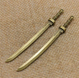High Quality 10 Pieces/Lot 107mm*10mm Antique Silver plated Antique Bronze Alloy Sword Charms