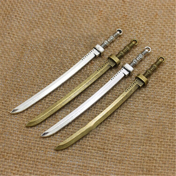High Quality 10 Pieces/Lot 107mm*10mm Antique Silver plated Antique Bronze Alloy Sword Charms