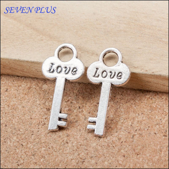 High Quality 10 Pieces/Lot 13mm*26mm Antique Silver Plated Love Keys Charms For Jewelry Handmade Making