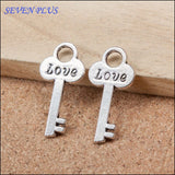 High Quality 10 Pieces/Lot 13mm*26mm Antique Silver Plated Love Keys Charms For Jewelry Handmade Making