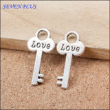 High Quality 10 Pieces/Lot 13mm*26mm Antique Silver Plated Love Keys Charms For Jewelry Handmade Making