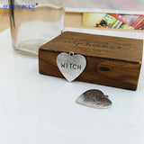 High Quality 10 Pieces/Lot 33mm*33mm Antique Silver Plated Letter Printed Heart Shaed Witch Charm Necklace Pendant