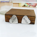 High Quality 10 Pieces/Lot 33mm*33mm Antique Silver Plated Letter Printed Heart Shaed Witch Charm Necklace Pendant