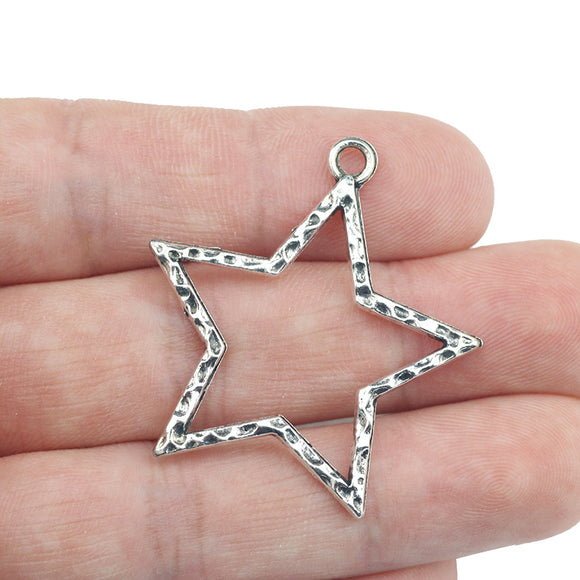 High Quality 10 Pieces/Lot 37mm*35mm Antique Silver Plated Hollow Out Stars Charms
