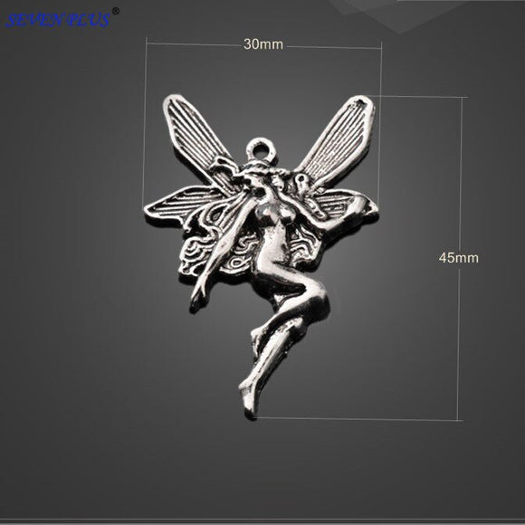 High Quality 10 Pieces/Lot 45mm*30mm Antique Silver Plated  Dragonfly Beauty Girl Charms Pendants For DIY Jewelry Making