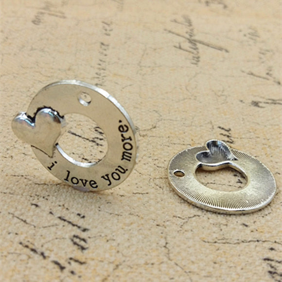 High Quality 10 Pieces/Lot Diameter 30mm Antique Silver Plated I love you more Charms Pendants