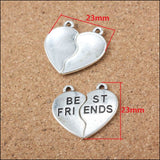 High Quality 10 Sets/Lot 23MM*23MM Antique Silver Color Letter Printed Heart Charm Best Friends Charm Pendant For Jewelry Making