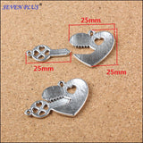 High Quality 10 Sets/Lot 25mm*25mm Antique Silver Plated Key And Heart Best Friend Charms