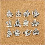 High Quality 120 Pieces(10 sets)/Lot 22mm*20mm Antique Silver Plated Small Zodiac Charms For Jewelry Making Factory Wholesale