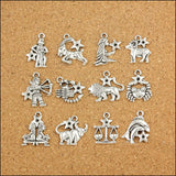 High Quality 120 Pieces(10 sets)/Lot 22mm*20mm Antique Silver Plated Small Zodiac Charms For Jewelry Making Factory Wholesale
