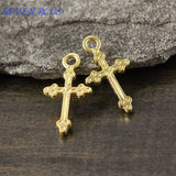 High Quality 20 Pieces/Lot 11mm*21mm Religious Charm Diy Jewelry Making Gold Cross Crucifix Charms