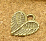High Quality 20 Pieces/Lot 13mm*13mm Antique Silver Plated Small Wings Heart Charms Jewelry Making Charm